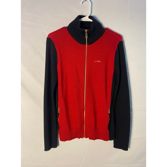 Ralph Lauren Two Toned Full Zip Cardigan Knit Sweater Mock Neck Women's Medium - Picture 1 of 2